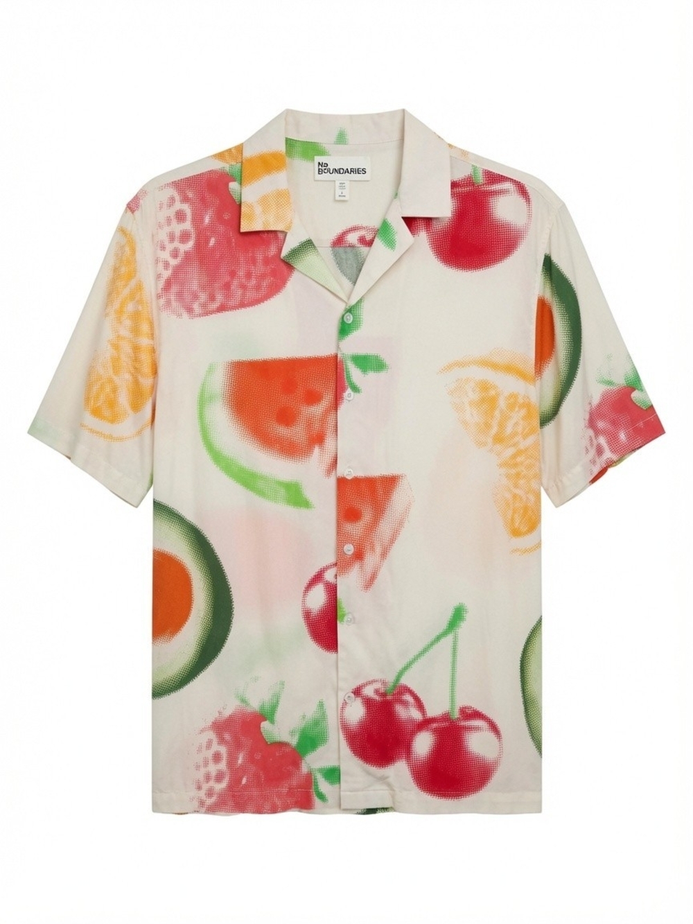 Size XS Cream Fruit-Print Short-Sleeve Shirt
